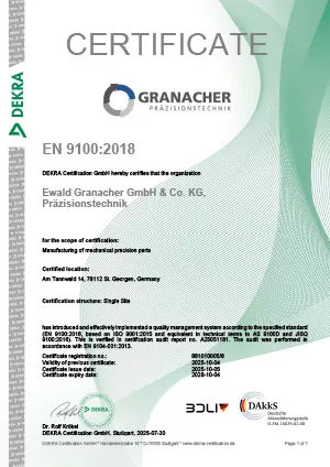 Certificate EN 9100:2018